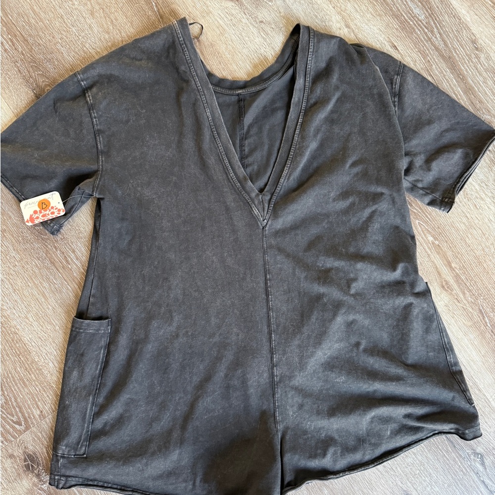 Free People HOTSHOT ROMPER XS- MINERAL WASH BLACK NWT